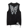 Vintage Washed Butterfly Printed Sleeveless Vest