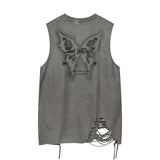 Vintage Washed Butterfly Printed Sleeveless Vest
