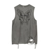Vintage Washed Butterfly Printed Sleeveless Vest