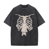 Vintage Washed Creepy Bat Skeleton T-shirt