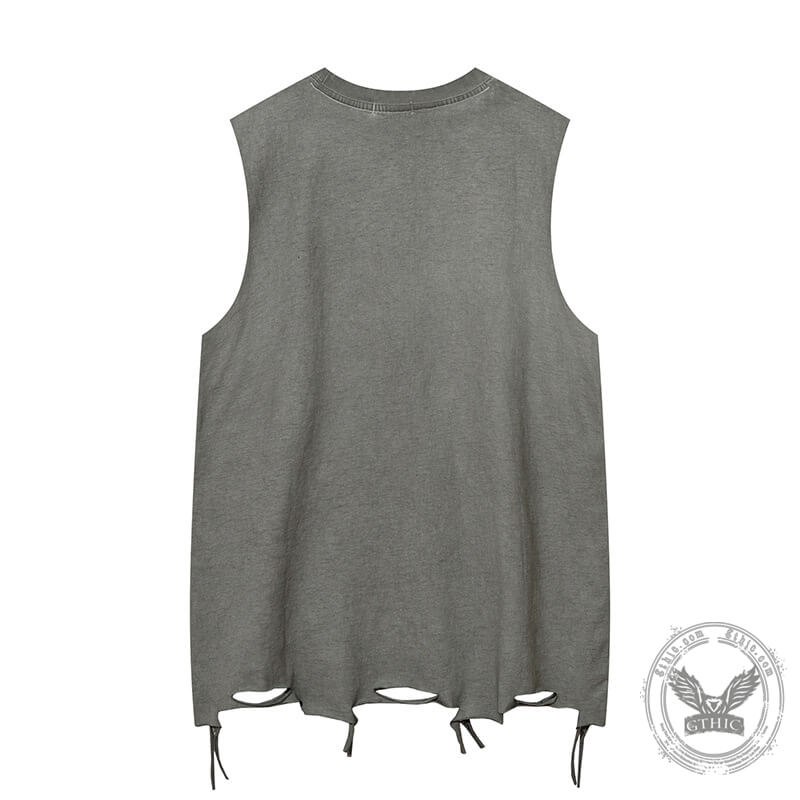 Vintage Washed Lets Rock Sleeveless Printed Vest