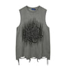 Vintage Washed Lets Rock Sleeveless Printed Vest