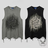 Vintage Washed Lets Rock Sleeveless Printed Vest