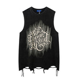 Vintage Washed Lets Rock Sleeveless Printed Vest