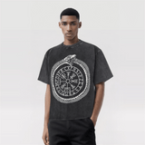 Vintage Washed Ouroboros Runes Viking T-shirt
