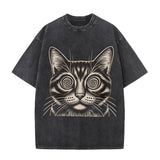 Vintage Washed Psychedelic Cat Short Sleeve T-shirt