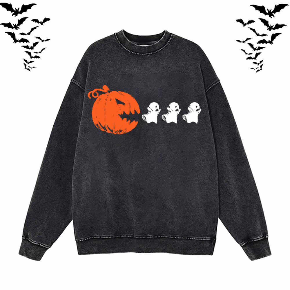 Vintage Washed Pumpkin Eat Ghosts Hoodie Sweatshirt