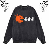 Vintage Washed Pumpkin Eat Ghosts Hoodie Sweatshirt