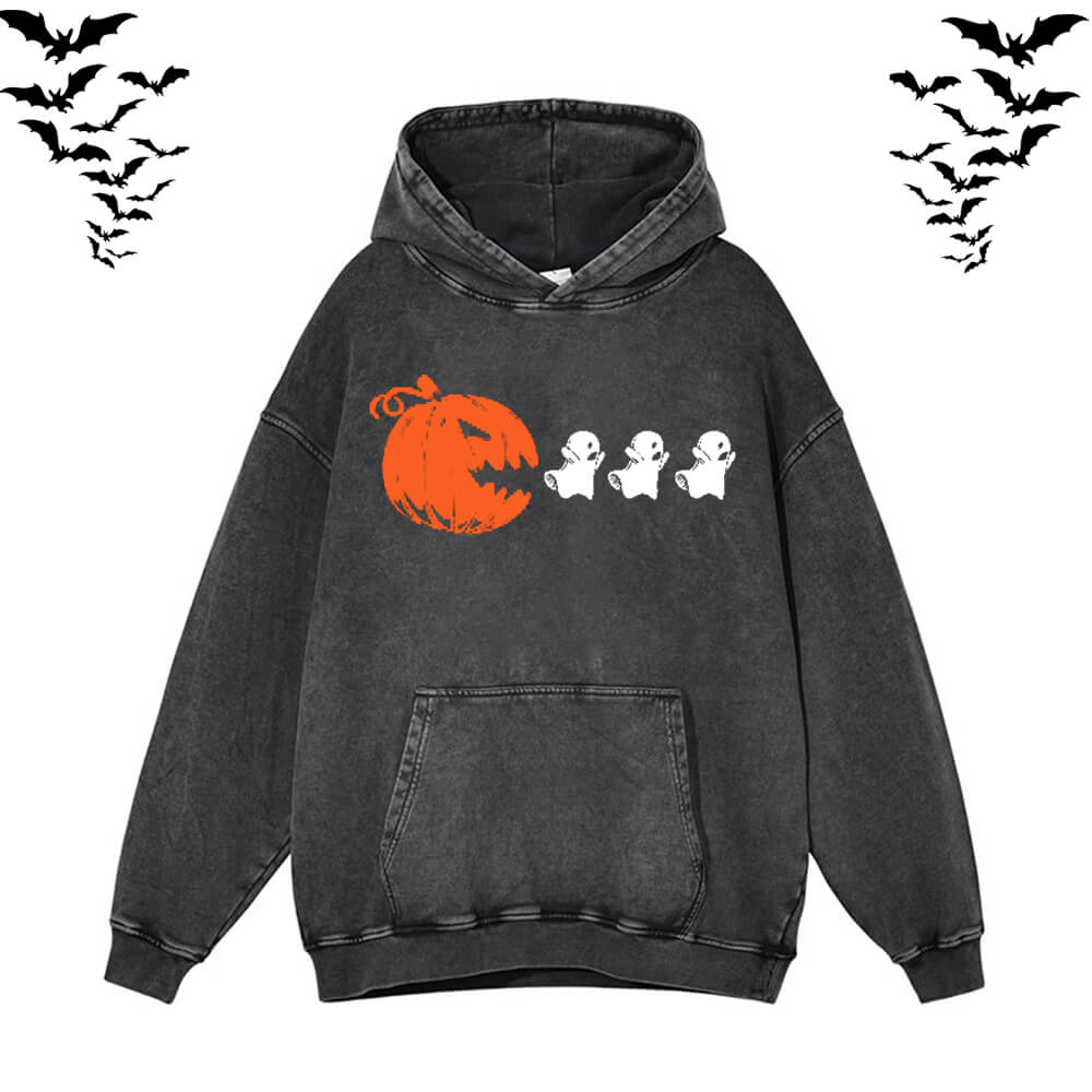 Vintage Washed Pumpkin Eat Ghosts Hoodie Sweatshirt