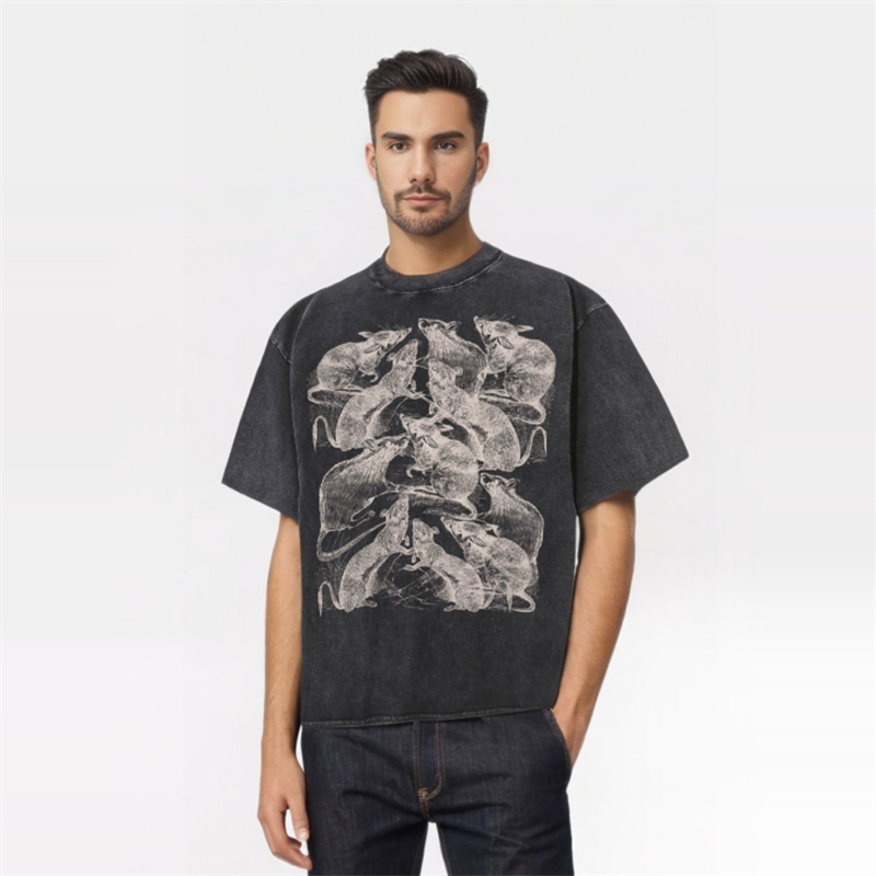 Vintage Washed Rat Print Short Sleeve T-shirt