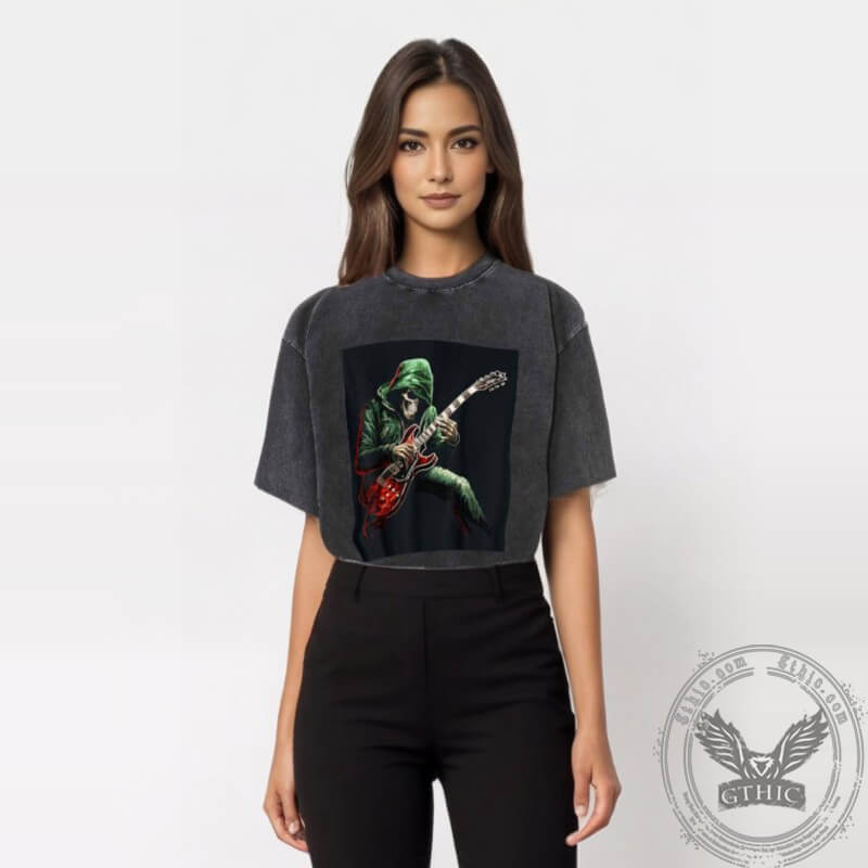 Vintage Washed Rock Skull Guitar T-shirt