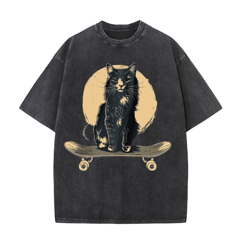 Vintage Washed Skateboard Cat T-shirt