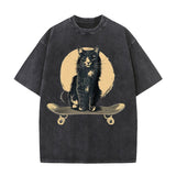 Vintage Washed Skateboard Cat T-shirt