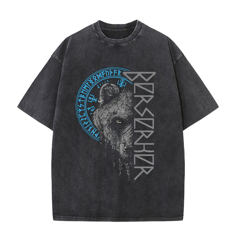 Vintage Washed Viking Berserker Bear Runes T-shirt