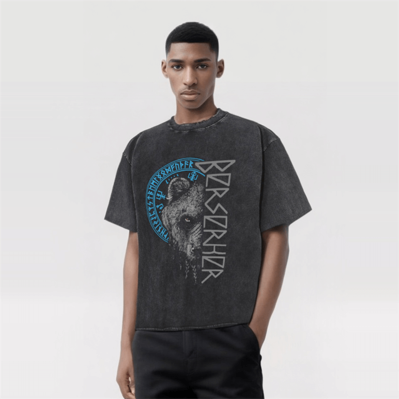 Vintage Washed Viking Berserker Bear Runes T-shirt
