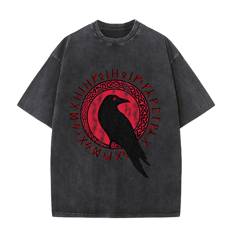 Vintage Washed Viking Raven Runes Knot T-shirt