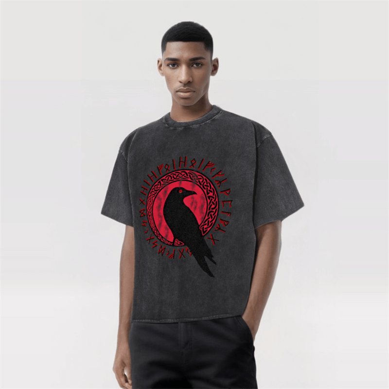 Vintage Washed Viking Raven Runes Knot T-shirt