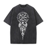 Vintage Washed Viking Symbols Print T-shirt