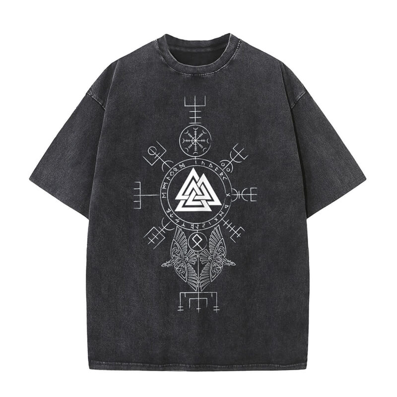 Vintage Washed Viking Totems Ravens T-shirt