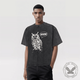 Vintage Washed Whom Owl Print Short Sleeve T-shirt