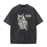 Vintage Washed Whom Owl Print Short Sleeve T-shirt