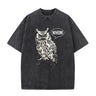 Vintage Washed Whom Owl Print Short Sleeve T-shirt