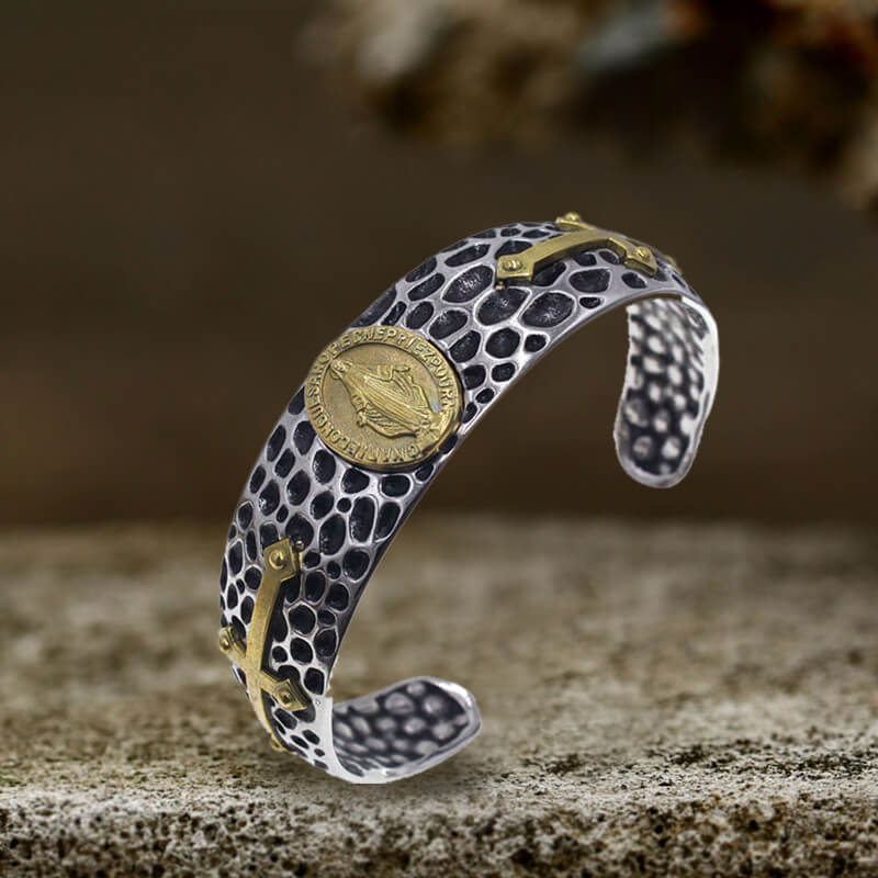 Virgin Mary Angel Cross Stainless Steel Cuff Bracelet