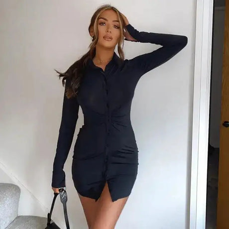 Women Ruched Shirt Dresses - Lootquake