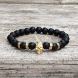 Volcanic Rock Stainless Steel Skull Bracelet