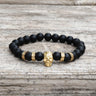 Volcanic Rock Stainless Steel Skull Bracelet