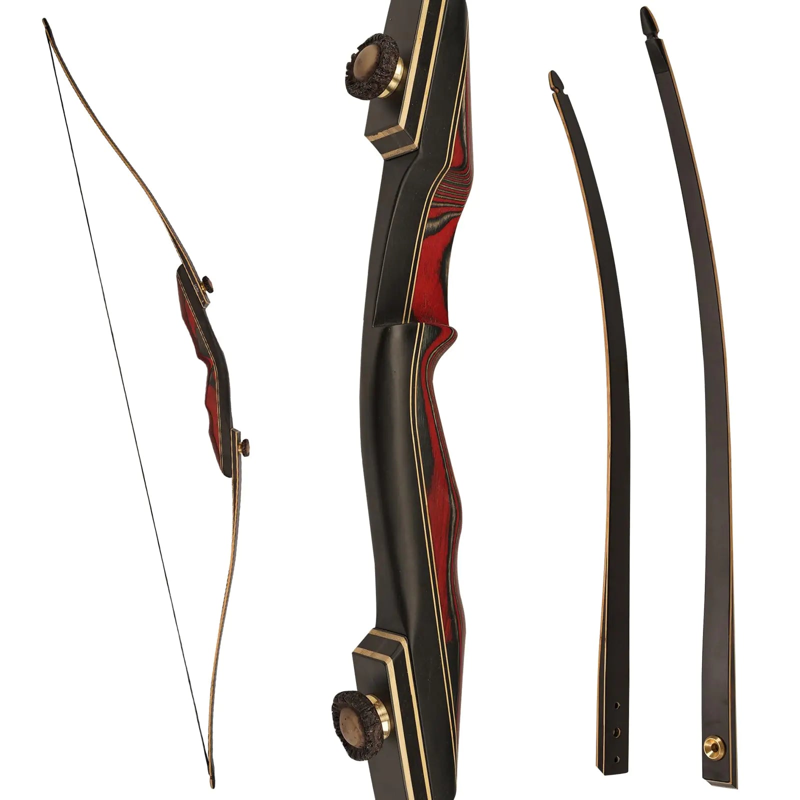 Arc long PMZ Archery Red Riser 65 en bois démontable, professionnel, pour la chasse, arc traditionnel pour droitiers, pour adultes, débutants et avancés, pratique en extérieur (40 lb)