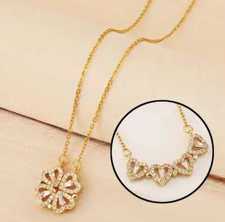 Rose Gift Box with Four-Leaf Grass and Heart Necklaces - Lootquake