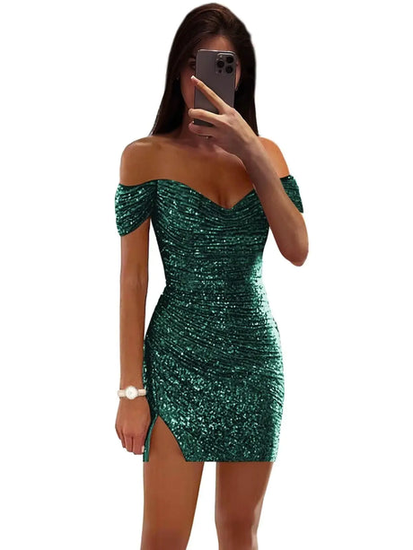 JAKIPPY Teal Short Homecoming Dresses 2024 Off Shoulder Sequin Corset Dresses for Homecoming Prom Dresses for Juniors US6 - Lootquake