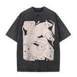 White Rats Print Washed Dark Aesthetic T-shirt