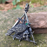 Wicca Sword Crow Stainless Steel Skull Pendant