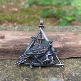 Wicca Sword Crow Stainless Steel Skull Pendant