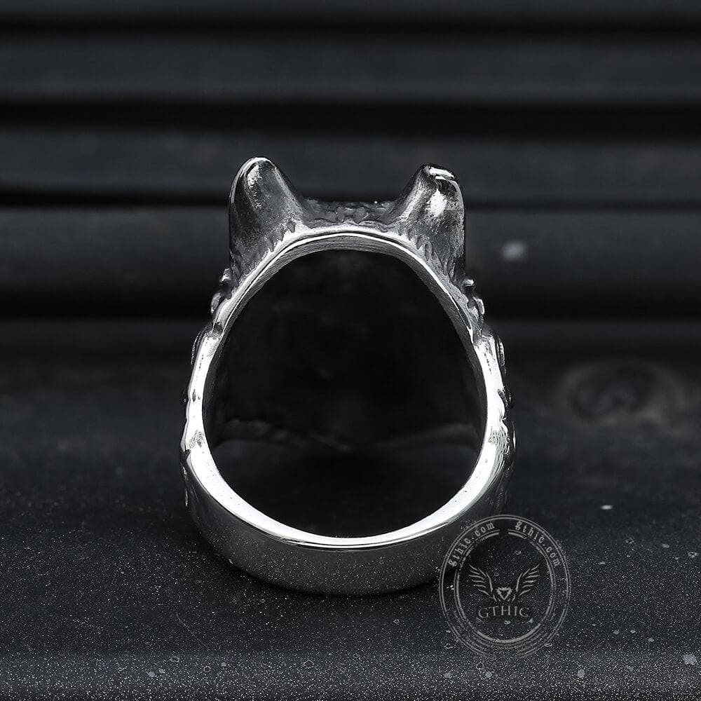 Anillo vikingo de acero inoxidable 316L con diseño de lobo salvaje
