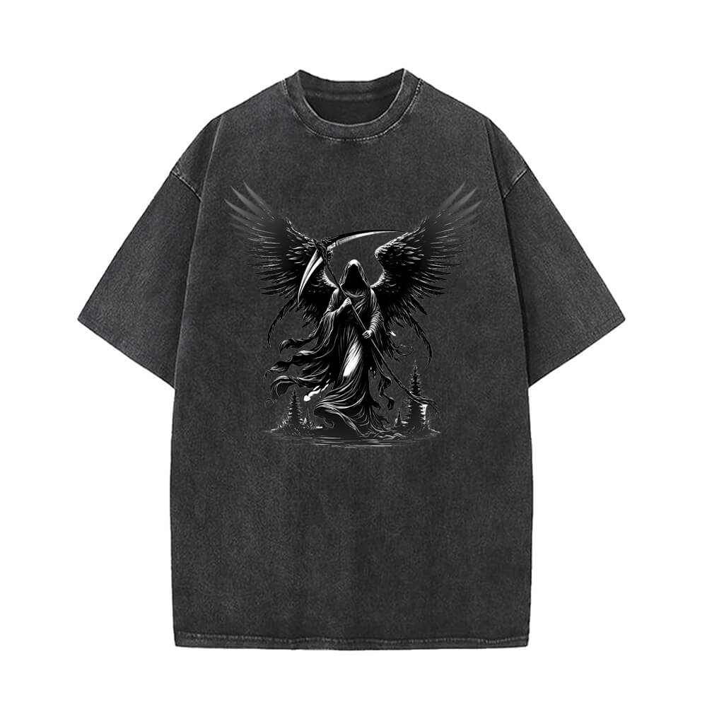 Winged Scythe Grim Reaper Vintage Washed T-shirt