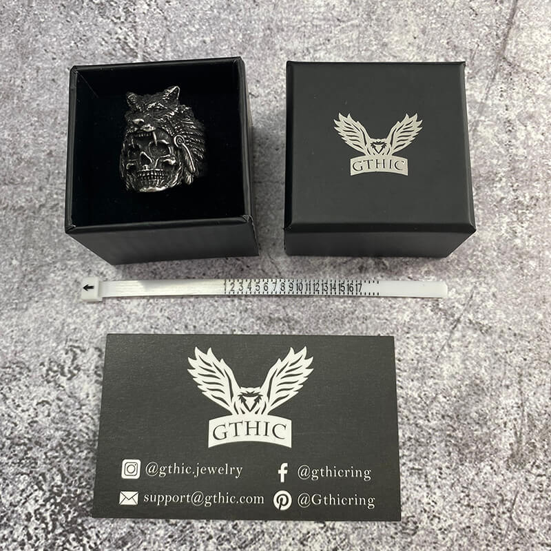Anillo de calavera de acero inoxidable con cabeza de lobo