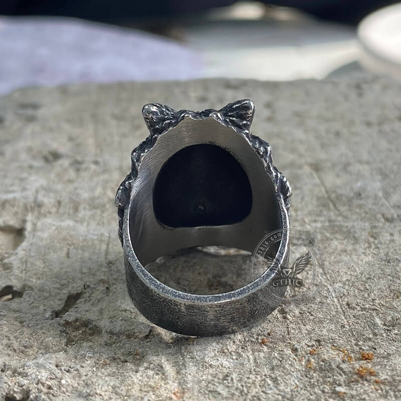 Anillo de calavera de acero inoxidable con cabeza de lobo