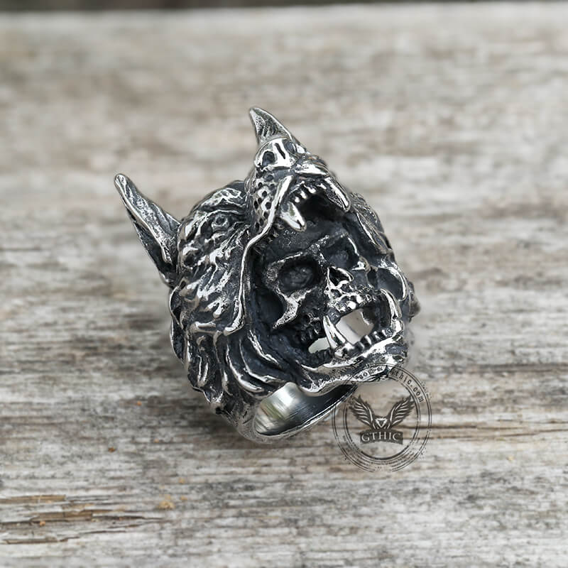 Anillo de calavera de acero inoxidable de Wolf Warrior