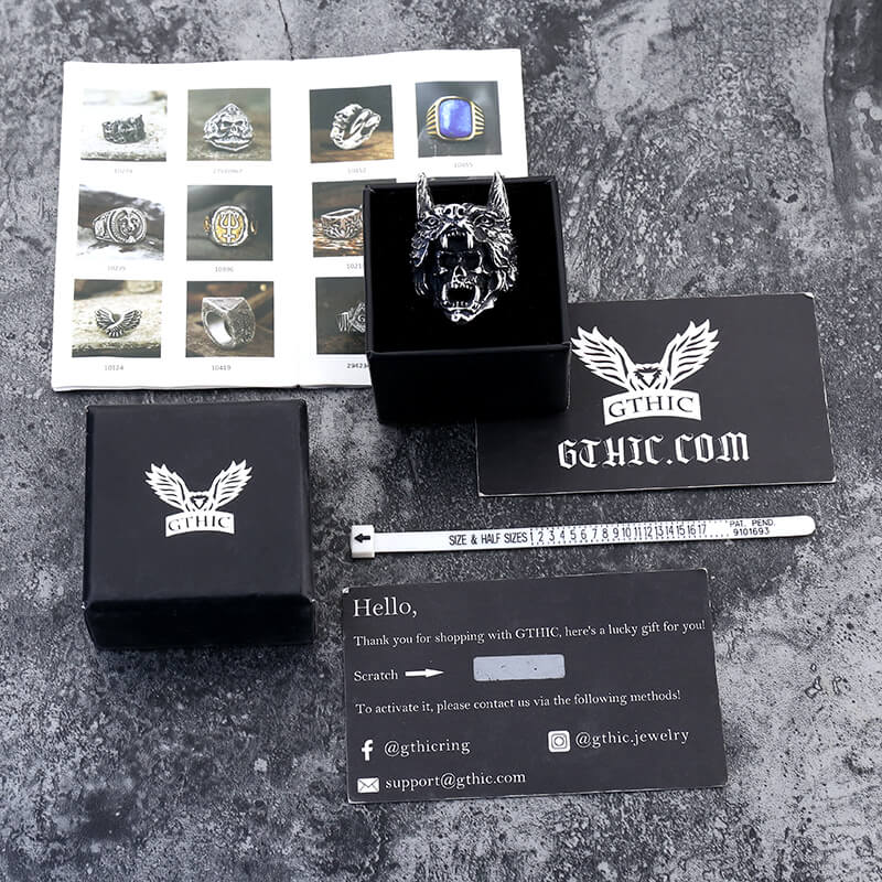 Anillo de calavera de acero inoxidable de Wolf Warrior