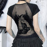 Women's Dark-style Mesh Flocking Printed T-shirt