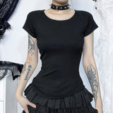 Women's Dark-style Mesh Flocking Printed T-shirt