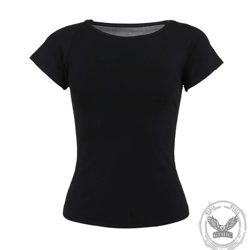 Women's Dark-style Mesh Flocking Printed T-shirt