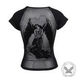 Women's Dark-style Mesh Flocking Printed T-shirt