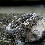 Woven Alloy Skull Paracord Bracelet