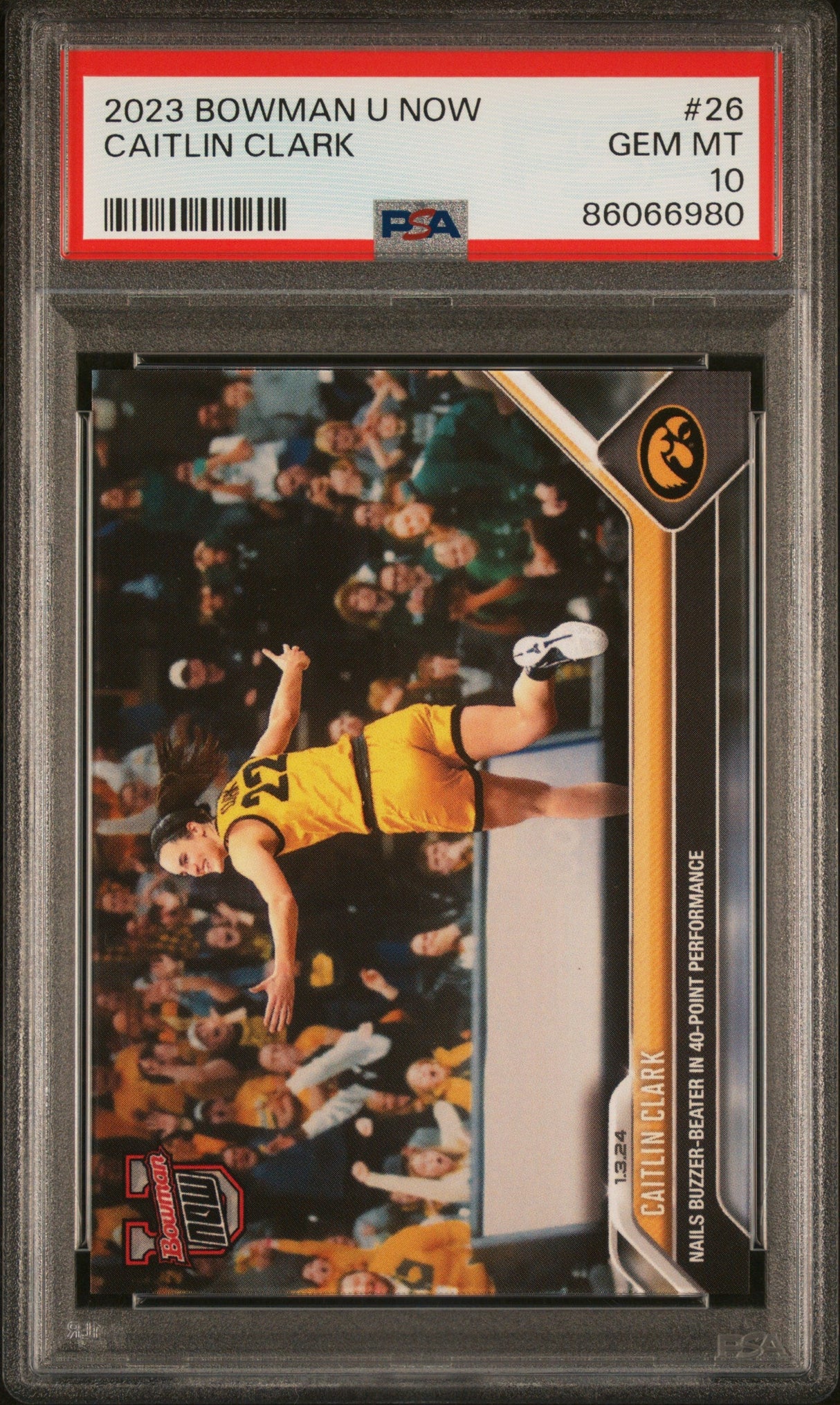 Tarjeta de baloncesto Caitlin Clark #26 Rookie RC de Topps Bowman U (clasificada en 2023) PSA 10 Gem Mint