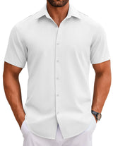 COOFANDY Mens Short Sleeve Button Down Shirts Casual Button Up Shirts for Men Summer Shirts White - Lootquake