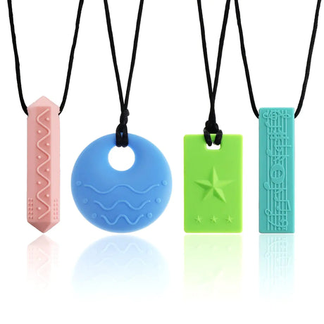 Sensory Chew Necklaces for Kids - 4 Pack Silicone Chewy Necklaces for ADHD Autism Biting and Oral Motor Needs Color 1 - Lootquake